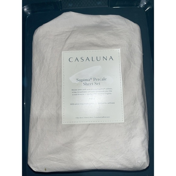 Casaluna Full Size Washed Supima Percale Sheet Set - Natural - Picture 1 of 2